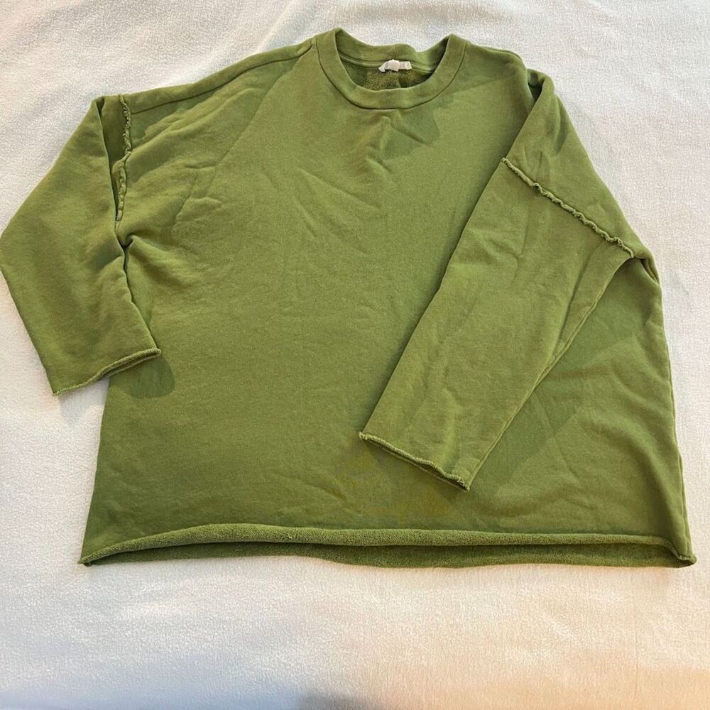 Eileen Fisher Organic Cotton French Terry Raw Edge Boxy Fit Sweatshirt, Size 1X